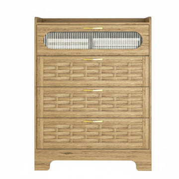 Wood 4 Drawer Dresser Modern Storage Organizer Chest Wide Drawers Double Dresser for Bedroom Living Room Hallway Nursery