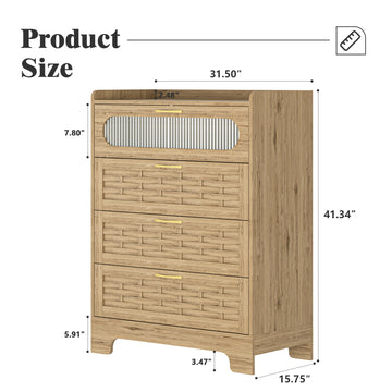 Wood 4 Drawer Dresser Modern Storage Organizer Chest Wide Drawers Double Dresser for Bedroom Living Room Hallway Nursery