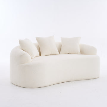Curved Loveseat Sofa with 30D Compression Foam Chenille Upholstery No Assembly Compact Sofa for Small Spaces White 65 Inch
