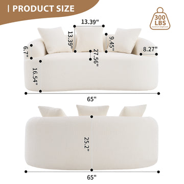 Curved Loveseat Sofa with 30D Compression Foam Chenille Upholstery No Assembly Compact Sofa for Small Spaces White 65 Inch