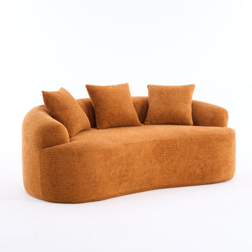 Curved Loveseat Sofa 30D Compression Foam Chenille Upholstery No Assembly Compact Sofa for Small Spaces Orange 65 Inch
