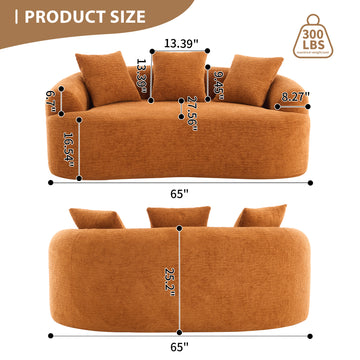 Curved Loveseat Sofa 30D Compression Foam Chenille Upholstery No Assembly Compact Sofa for Small Spaces Orange 65 Inch