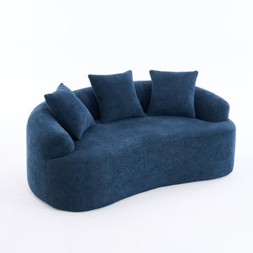 Curved Loveseat Sofa 30D Compression Foam Chenille Upholstery No Assembly Compact Sofa for Small Spaces Blue 65 Inch