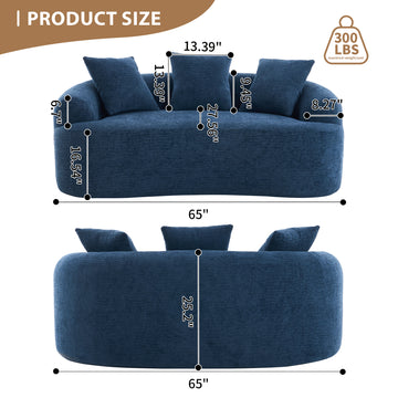 Curved Loveseat Sofa 30D Compression Foam Chenille Upholstery No Assembly Compact Sofa for Small Spaces Blue 65 Inch