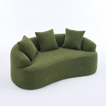 Curved Loveseat Sofa 30D Compression Foam Chenille Upholstery No Assembly Compact Small Space Sofa Green 65 Inch