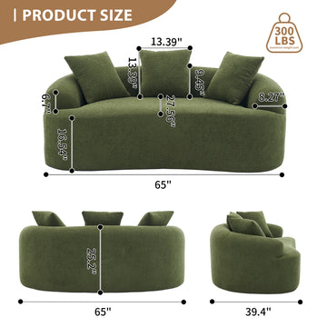 Curved Loveseat Sofa 30D Compression Foam Chenille Upholstery No Assembly Compact Small Space Sofa Green 65 Inch