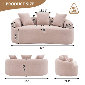 Curved Loveseat Sofa 30D Compression Foam Chenille Upholstery No Assembly Compact Small Space Sofa Beige 65 Inch