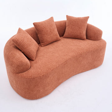 Curved Loveseat Sofa 30D Compression Foam Chenille Upholstery No Assembly Compact Small Space Sofa Coral Pink 65 Inch