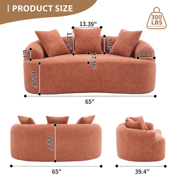 Curved Loveseat Sofa 30D Compression Foam Chenille Upholstery No Assembly Compact Small Space Sofa Coral Pink 65 Inch