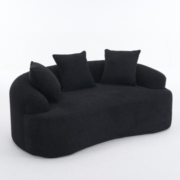 Curved Loveseat Sofa 30D Compression Foam Chenille Upholstery No Assembly Compact Small Space Sofa Black 65 Inch