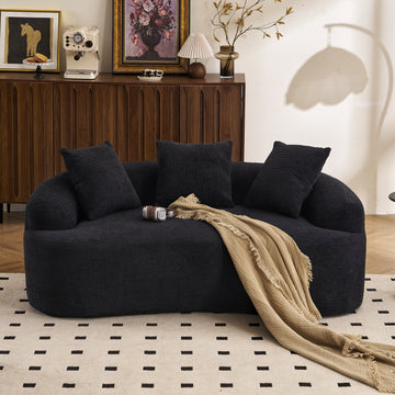 Curved Loveseat Sofa 30D Compression Foam Chenille Upholstery No Assembly Compact Small Space Sofa Black 65 Inch