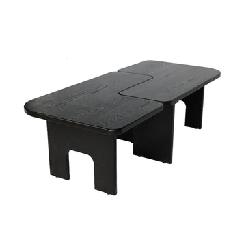 Modern Black Wooden Nesting Coffee Table Set, 70.86 Inches Extendable Splicing Center Table for Living Room