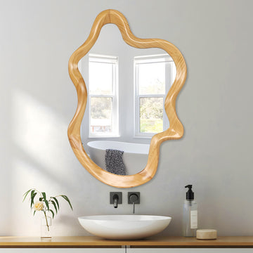 31.5 Inch x 23.82 Inch Wood Framed Wall Mounted Mirror Cabinet with Storage Shelves Medicine Mirror for Bathroom Living Room Entryway