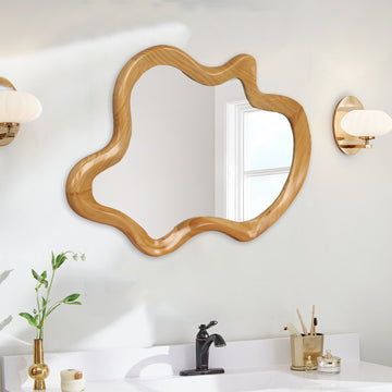 31.5 Inch x 23.82 Inch Wood Framed Wall Mounted Mirror Cabinet with Storage Shelves Medicine Mirror for Bathroom Living Room Entryway