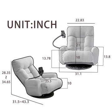 Adjustable Floor Lounge Chair with 360 Degree Rotating Base and Foldable Design Gray