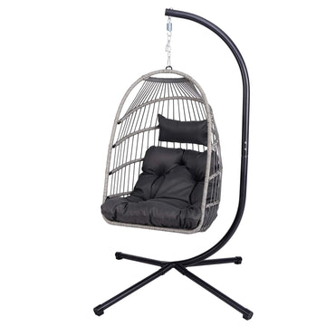Durable Folding Egg Chair with Stand and Adjustable Chain