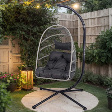 Durable Folding Egg Chair with Stand and Adjustable Chain