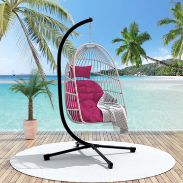 Durable Folding Egg Chair with Stand and Adjustable Chain