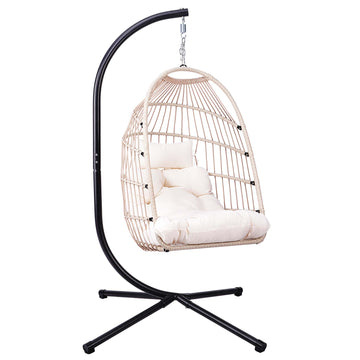 Durable Folding Egg Chair with Stand and Adjustable Chain