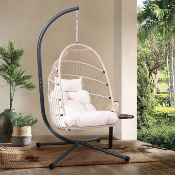 Durable Folding Egg Chair with Stand and Adjustable Chain