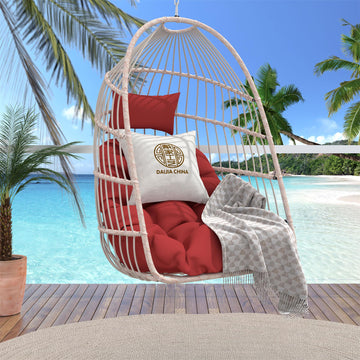 Red PE Rattan Hanging Egg Swing Chair with Foldable Design and Cushion