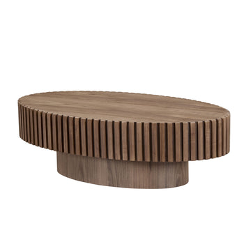 Modern Handcraft Drum Coffee Table 43.7 Inch Oval Pedestal Table Walnut MDF