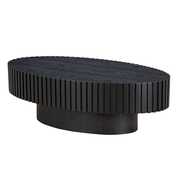 Modern Handcraft Drum Coffee Table 43.7 Inch Oval Pedestal Table Black MDF