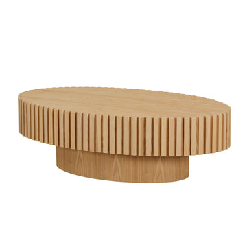 Modern Handcraft Drum Coffee Table 43.7 Inch Oval Pedestal Table Natural Ash MDF