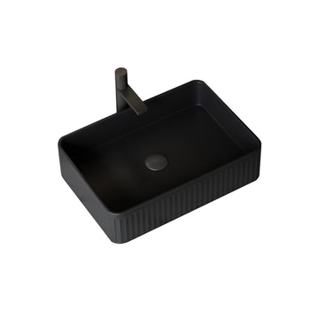 20 Inch Bathroom Sink Rectangular Striped Vessel Ceramic Basin No Faucet No Cabinet Black