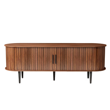 55 Inch Modern TV Stand with Sliding Door and Storage Compartment Walnut TV Console for Living Room Bedroom Office