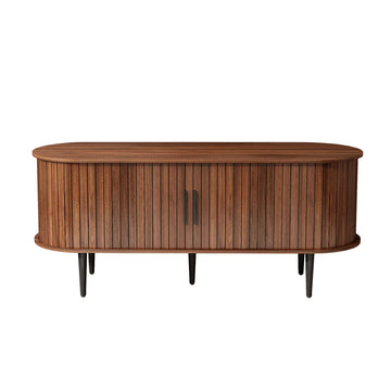 47 Inch Modern TV Stand with Sliding Door and Storage Compartments Walnut TV Console for Living Room Bedroom Office