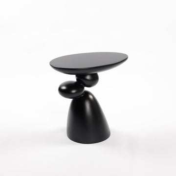 Lucky Stone Black Fiberglass End Table Modern Minimalist Side Table for Living Room and Bedroom