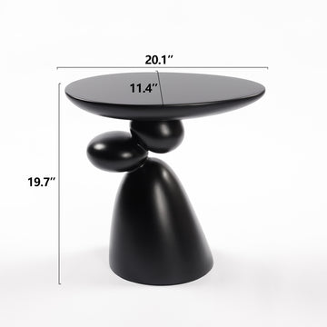 Lucky Stone Black Fiberglass End Table Modern Minimalist Side Table for Living Room and Bedroom
