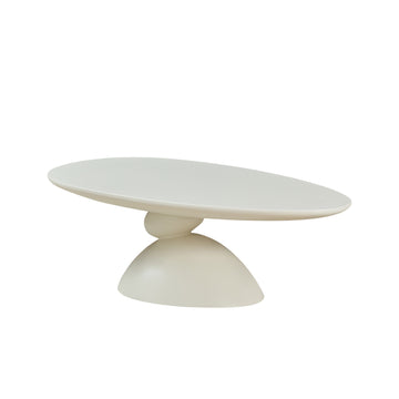 47.27 Inch Lucky Stone Oval Coffee Table Modern Minimalist Fiberglass Center Table Milk White