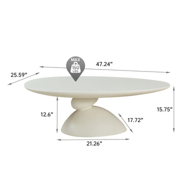 47.27 Inch Lucky Stone Oval Coffee Table Modern Minimalist Fiberglass Center Table Milk White