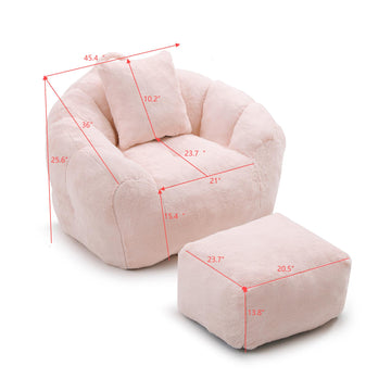 Giant Bean Bag Chair with Footstool Oversized Faux Fur Shell Shaped Floor Sofa for Adults and Kids for Living Room Bedroom Pink