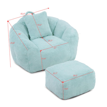Giant Bean Bag Chair with Footstool Oversized Faux Fur Shell Shaped Floor Sofa for Adults and Kids for Living Room Bedroom Light Blue
