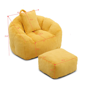 Giant Bean Bag Chair with Footstool Oversized Faux Fur Shell Shaped Floor Sofa for Adults and Kids for Living Room Bedroom Yellow