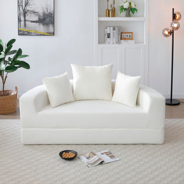 Convertible Corduroy Sofa Couch Bed Multi Functional Folding Futon Floor Lounge Sofa No Assembly Beige