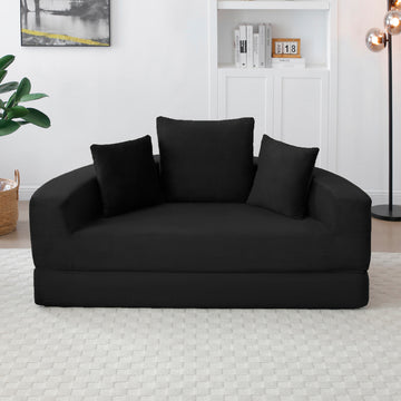 Convertible Corduroy Sofa Couch Bed Multi Functional Folding Futon Floor Lounge Sofa No Assembly Black