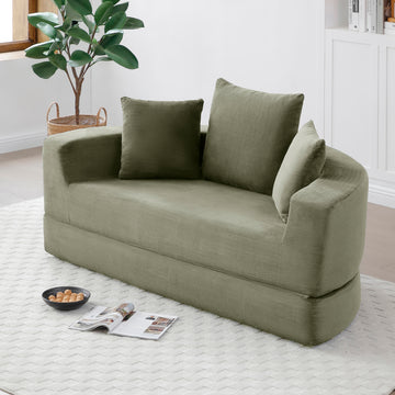Convertible Corduroy Sofa Couch Bed Multi Functional Folding Futon Floor Lounge Sofa No Assembly Green