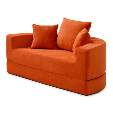 Convertible Corduroy Sofa Couch Bed Multi Functional Folding Futon Floor Lounge Sofa No Assembly Orange