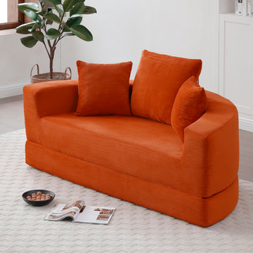 Convertible Corduroy Sofa Couch Bed Multi Functional Folding Futon Floor Lounge Sofa No Assembly Orange