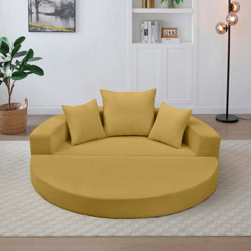 Convertible Corduroy Sofa Couch Bed Multi Functional Folding Futon Floor Lounge Sofa No Assembly Yellow