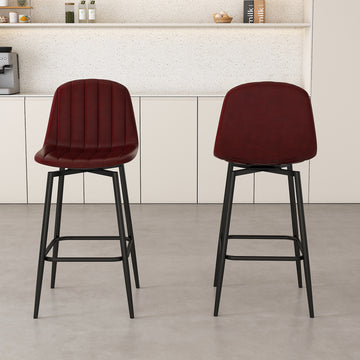 Set of 2 Modern PU Leather Bar Stools with Swivel Base, 25.59 Seat Height for Kitchen