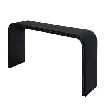 59 Inch Black Wood Console Table Curved Waterfall Entryway Table with Wood Beads for Hallway Living Room Foyer Office
