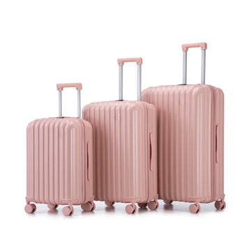 3 pcs set in ABS Spinner Wheel Luggage Carry on Suitcase with Cup Holder and USB Port and Phone Holder Pink