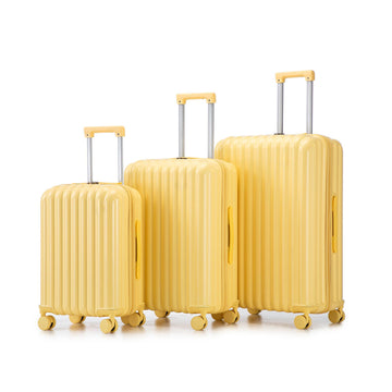 3 pcs set in ABS Spinner Wheel Luggage Carry on Suitcase with Cup Holder and USB Port and Phone Holder Yellow