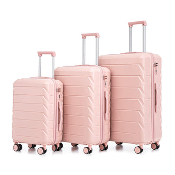 3 pcs set in ABS Spinner Wheel Luggage Matching Color With Combination Lock Pink