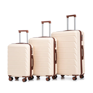 3 pcs set in ABS Spinner Wheel Luggage Matching Color With Combination Lock Beige
